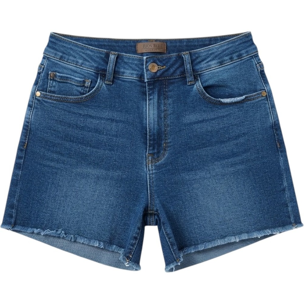 Judy Blue Denim Shorts 1XL Blue Medium Wash High Rise Raw Hem JB150176 MD-CO